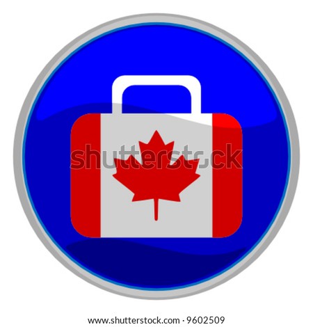 Vector illustration of a glossy icon of a suitcase in the form of the canadian flag