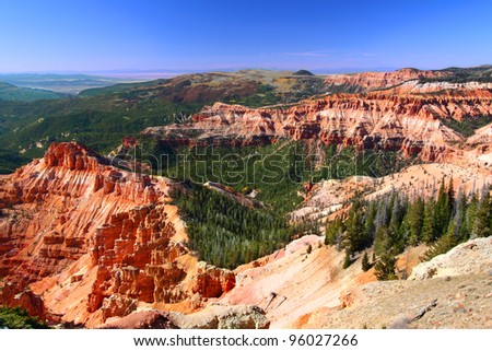 View of rock formations from Chessman Ridge of Cedar Breaks National Monument - Utah Royalty-Free Stock Photo #96027266