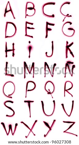 red light letters on a white background
