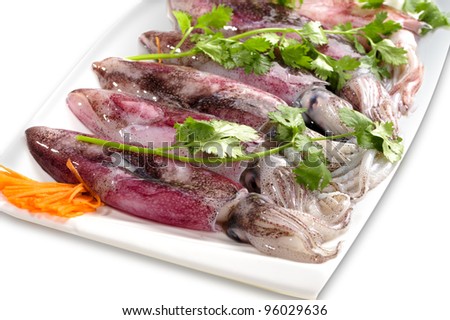 Squid raw food,