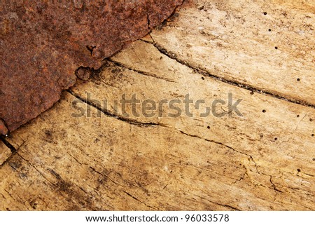 Closeup of old wood with rusty metal