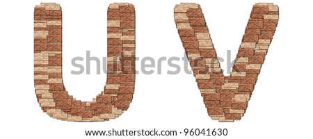 The alphabet brick wall on white background U V