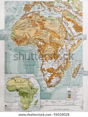 Africa physical map with natural zones insert map. By Paul Vidal de Lablache, Atlas Classique, Librerie Colin, Paris, 1894 (first edition)