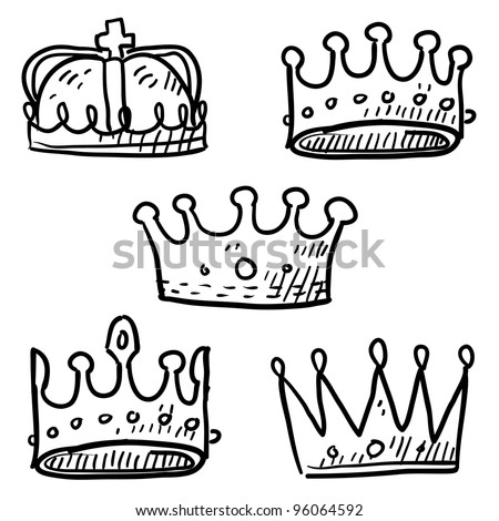Doodle style set of royal crowns in vector format