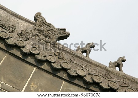 traditional Chinese architectural style of the horns of the eaves, Luannan County, Hebei Province, China.