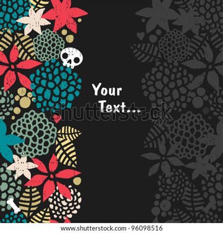 Vertical seamless background with skull. Beautiful vector ornament.