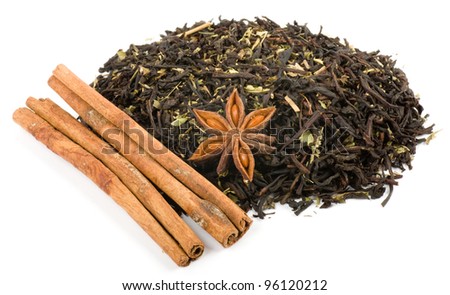 Herbal tea with cinnamon isolated on white background
