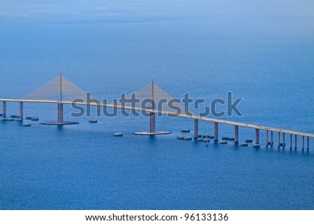 Aerial View of Sunshine skyway bridge, Florida (near St. Petersburg)