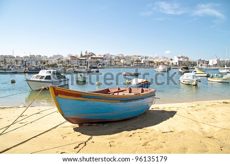 Harbor from Lagos in the Algarve in Portugal Royalty-Free Stock Photo #96135179