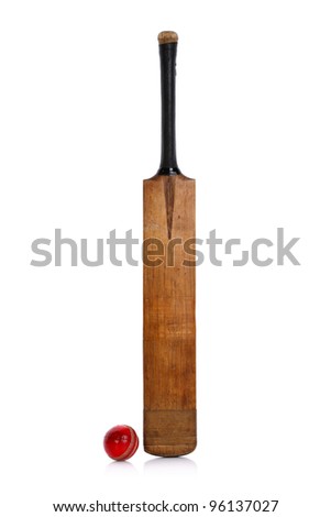 Cricket bat and ball isolated on white background