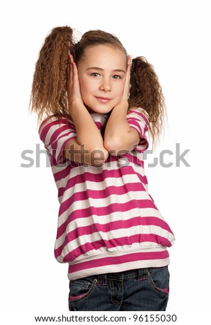 Hear no evil - portrait of girl isolated on white background