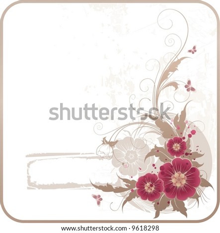  grunge frame for your text with flowers and butterflies