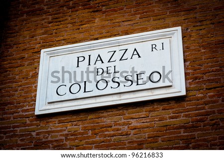 Piazza del Colosseo - detail of a street plate near Colosseum in Rome, Italy