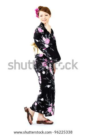 Japanese kimono woman on white background