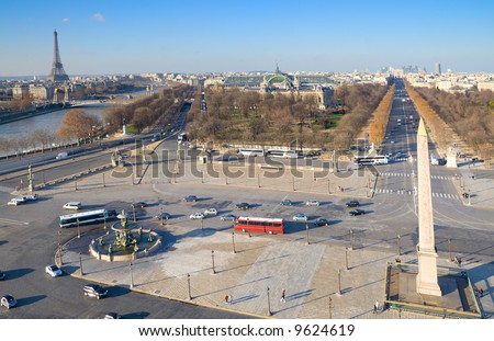 Wide angle view of Paris on a bright winter day. Including many famous landmarks.