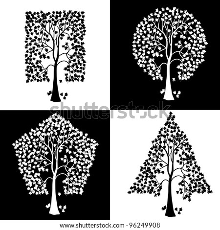 Trees of different geometric shapes. Vector set. Rasterized version also available in portfolio.