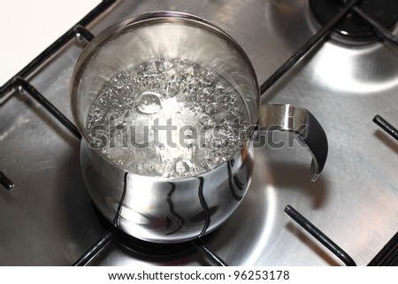 Cooking pot on the fire with boiling water Royalty-Free Stock Photo #96253178