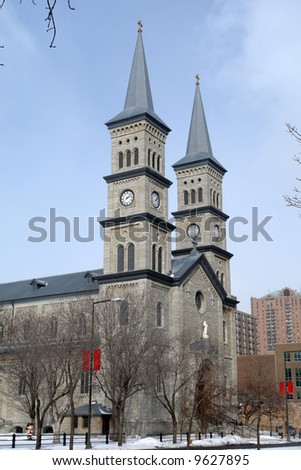 A picture of a cathedral with twin steeples