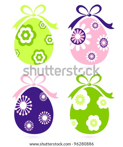 Retro easter floral eggs set isolated on white