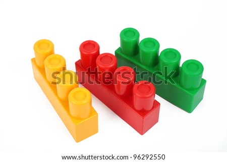 collection of child toy bricks construction on white background