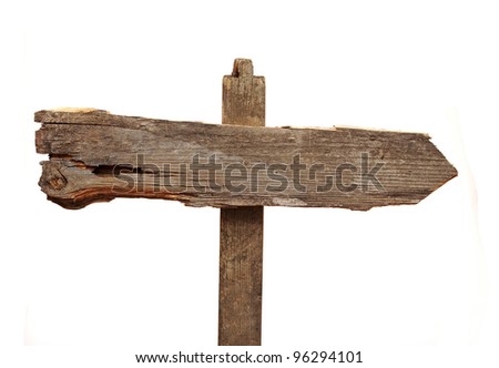 old wooden arrows road sign isolated on white