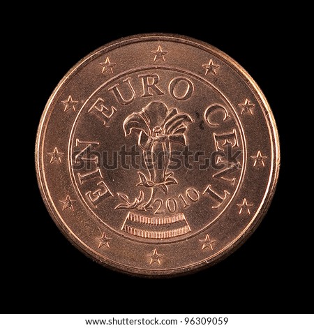 The one euro cent from Austria on the black background