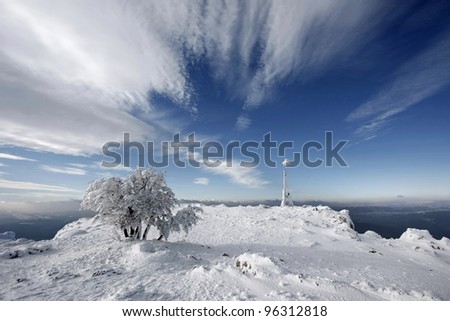 Winter pretty picture on top of mountain