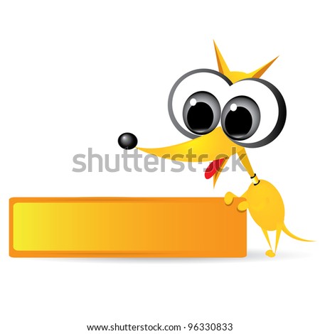  Isolated orange cartoon dog holding sign (add your own message) . vector illustration.