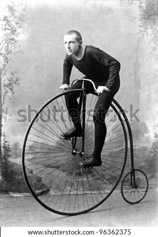 New York, c1891: World Champion cyclist William Walker Martin, Known as "Plugger". 1891 won six-day race at Madison Square Garden NY, billed as long-distance championship of world. Bone Shaker bicycle