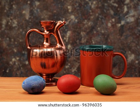 Painted Easter eggs on the table