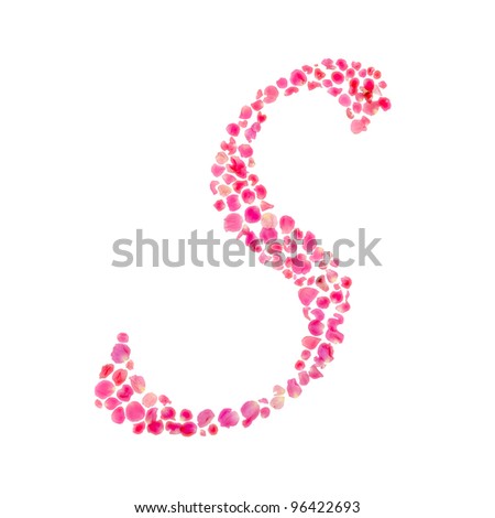 S Alphabet/Composed with Rose Leaves/Isolated on White