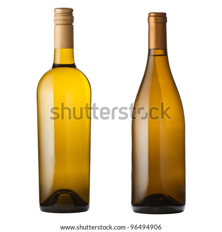 Two different white wine bottles isolated on white with clipping path. Royalty-Free Stock Photo #96494906