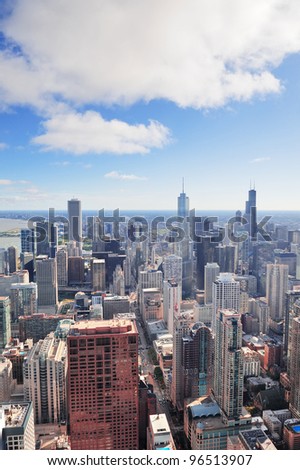 Chicago urban skyline panorama aerial view with skyscrapers and cloudy sky