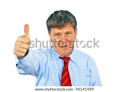 businessman gesturing with hand, isolated on white