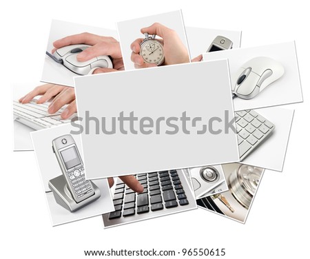 collection of technology photos with blank frame. Clipping path