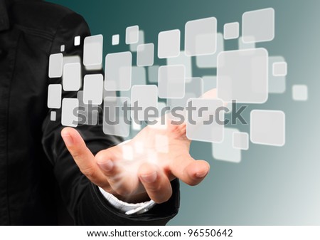 Businessman hand holding with streaming images