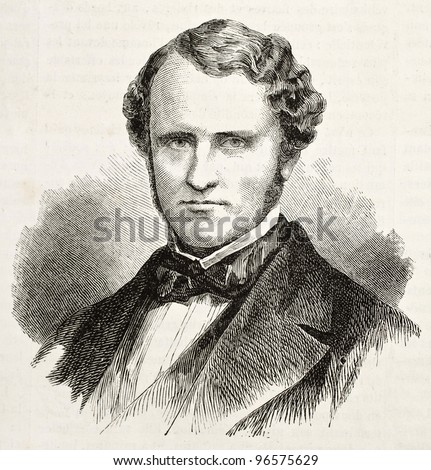 Edward Henry Smith Stanley (Lord Stanley) old engraved portrait (Lancashire military and notable, England). Created by Chenu, published on L'illustration, Paris, 1863
