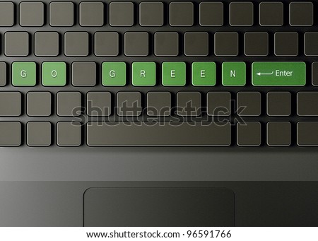 Keyboard with go green button, ecology concept.