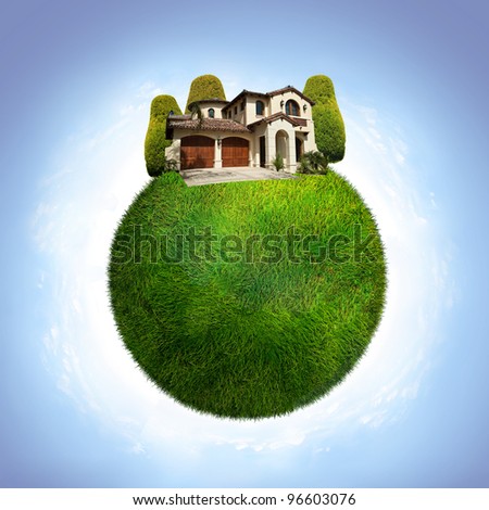 green ecological planet with houses