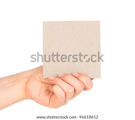 card blank in a hand on the white
