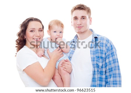 studio picture of young family over white background