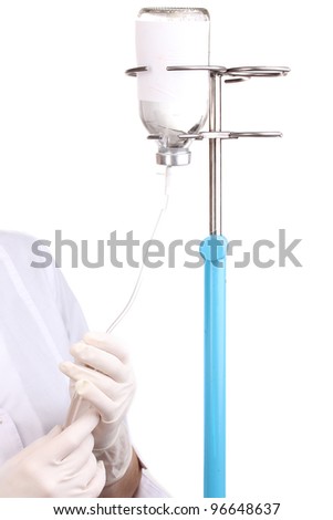 Nurse doing infusion isolated on white