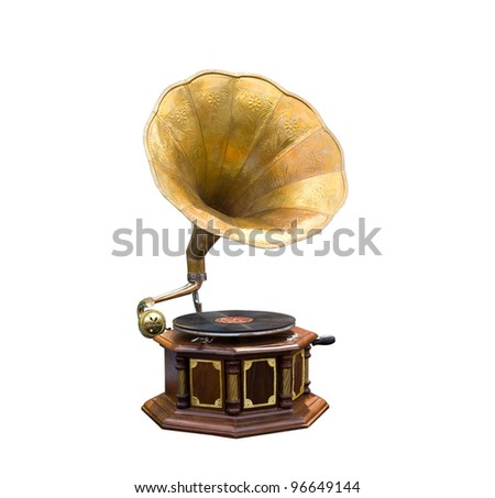 Retro old gramophone with horn speaker
