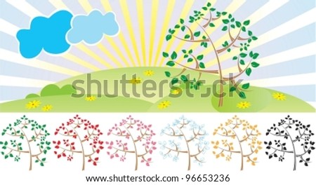 Nature - seasonal landscape. Vector illustration (EPS8). All parts (object) closed, possibility to edit.