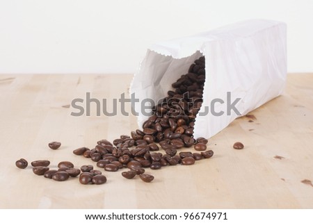 Picture of coffee beans rolling out of a bag
