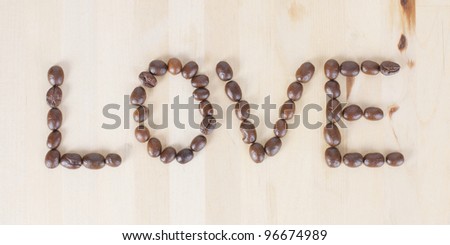 Picture of a the word LOVE made of coffee beans