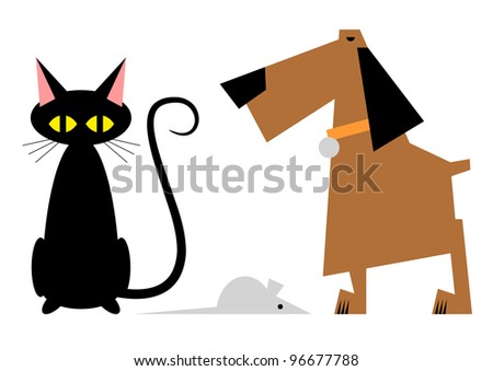 The simple stylize picture of cat, dog and mouse