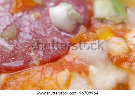 Baked pizza with salami and vegitables