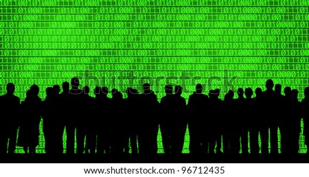an image of business people on binary code background