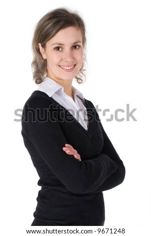 Smiling female student isolated on white background